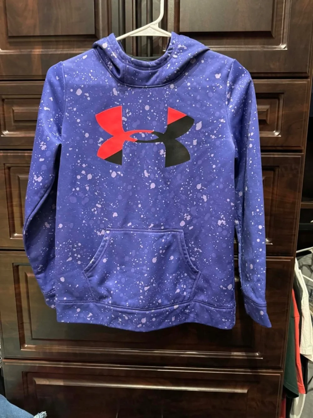Under Armour Purple Hooded Sweatshirt with Red & Black Logo girls LARGE